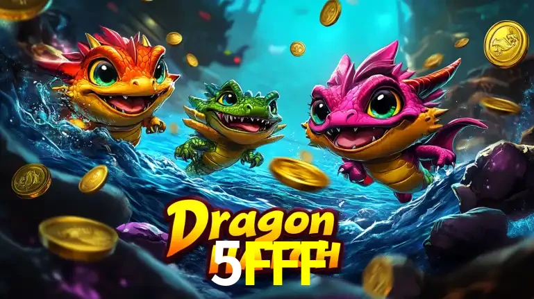 Arte promocional do jogo Dragon Hatch com três adoráveis dragões bebês nadando entre moedas de ouro, um dos slots mais divertidos para jogar no cassino 5FFF.