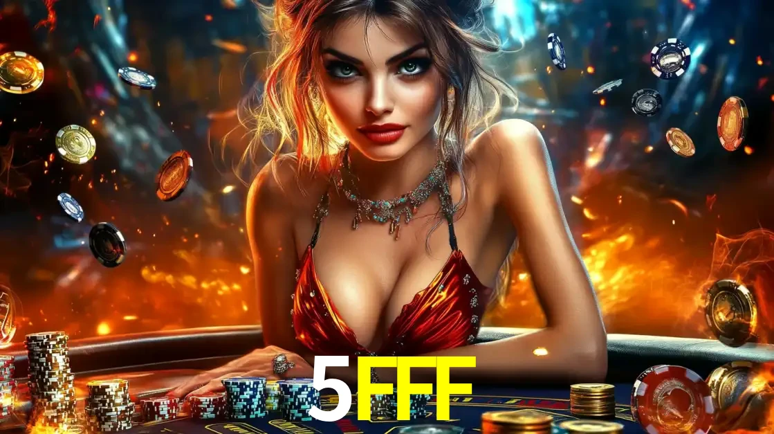 Mulher em uma mesa de cassino com pilhas de fichas e um fundo de fogo, pronta para uma rodada de altas apostas nos jogos de mesa emocionantes do cassino 5FFF.